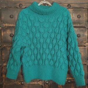 Handmade Bubble Knit Sweater Oversized Cowl Neck Fisherman Aesthetic